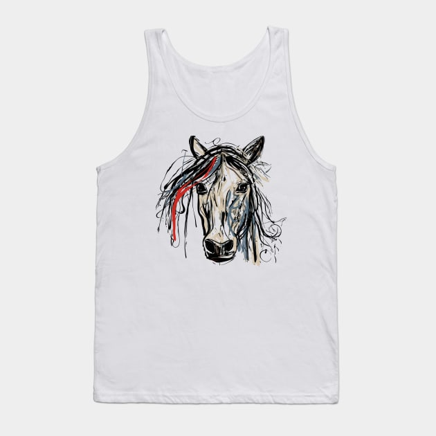 Hand Drawn Horse Portrait Tank Top by Mad Swell Designs